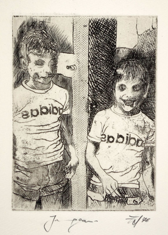 Dohmen, Walter: Jungens, drypoint, 1976, 8,8 x 12 cm, o.e.