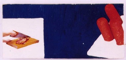 Jule Sammartino, aus der Serie "cut" Malerei auf Papier und Holz, 15x7cm, 1996/97