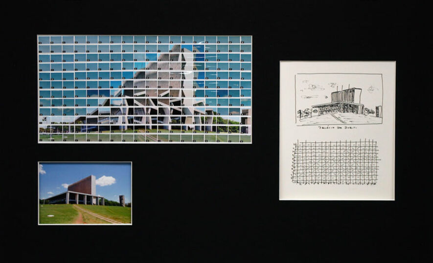 49#26, Brasilia, Palacio Do Buriti, 2008, sketch of 13 x 8 cm & story board 13 x 6,5 cm inkpen on paper, 216 index C-prints 32 x 16 cm mounted on paper, one C-Print 15 x 10 cm, together in a mat of 65 x 40 cm