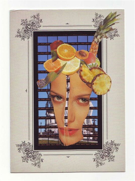 fruity gaze, collage on postcard, 10,5x15 cm, 2013