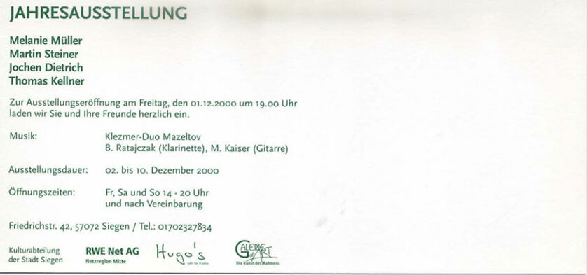 December 2000: Jahresausstellung Melanie Müller, Martin Steiner, Jochen Dietrich, Thomas Kellner