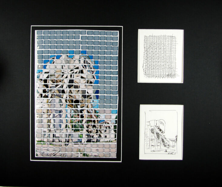 design for: 82#11, Yekaterinburg, Uralmash, 50 x 60 cm, sketch 11 x 14 cm & story board 11 x 14 cm, inkpen on paper, 338 index c-prints 35 x 23 cm, 2013