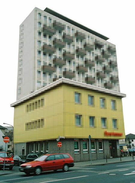 Giessen-facades, Hochhaus, 2004, C-Print, mounted on Plexi and Aludibond, 90x60cm on 120x90cm /35,1"x23,4" on 46,8"x35,1", edition 10+3