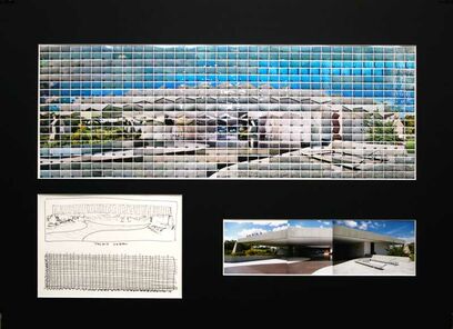 Thomas Kellner: 49#47, Brasilia, Palacio Jaburu, 2009, Sketch & story board 24 x 17 cm inkpen on paper, 648 index C-prints 63 x 22 cm mounted on paper, three C-Prints 32 x 9 cm , together in a mat of 77 x 56 cm