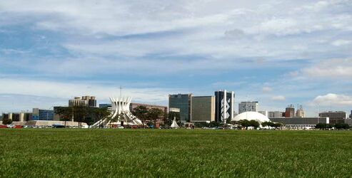 View on the Cultural District of Brasilia, with the Cathedral, the National Museum and the National Library