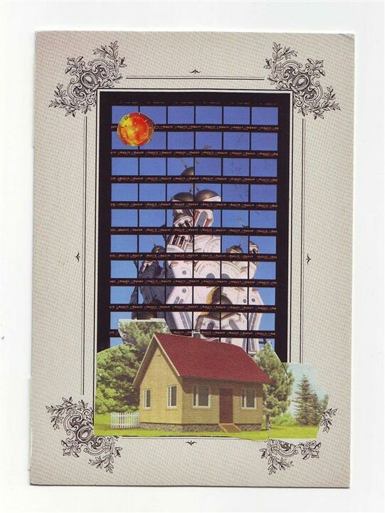[Translate to Deutsch:] deceiving idyll, collage on postcard, 10,5x15 cm, 2013