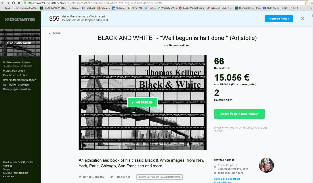 Thomas succussful campaign for Black & White on kickstarter
