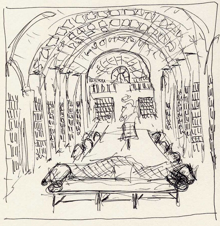 Thomas Kellner Skizze für: The Boston Athenaeum, The Members Reading Room on the 5th Floor