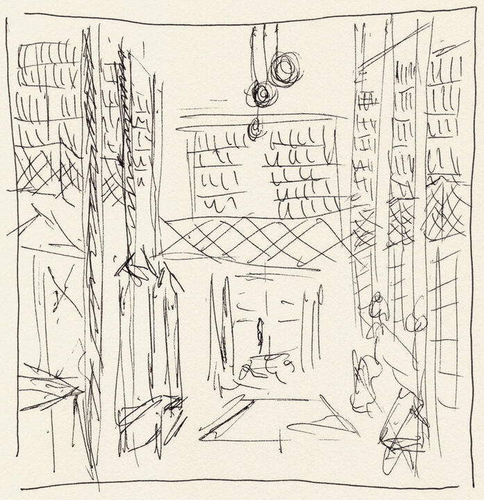 Thomas Kellner Skizze für: The Boston Athenaeum, Long Room with Trustees Room beyond on the 4th Floor