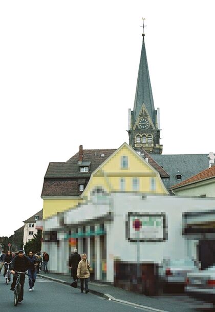 Giessen-facades, Kirche, 2004, C-Print, mounted on Plexi and Aludibond, 90x60cm on 120x90cm /35,1"x23,4" on 46,8"x35,1", edition 10+3