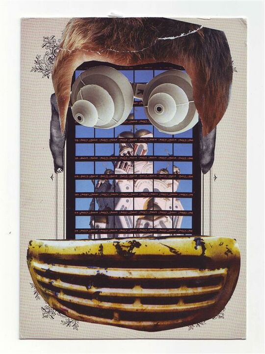 grimace, Collage auf Postkarte, 10,5 x 15 cm, 2013