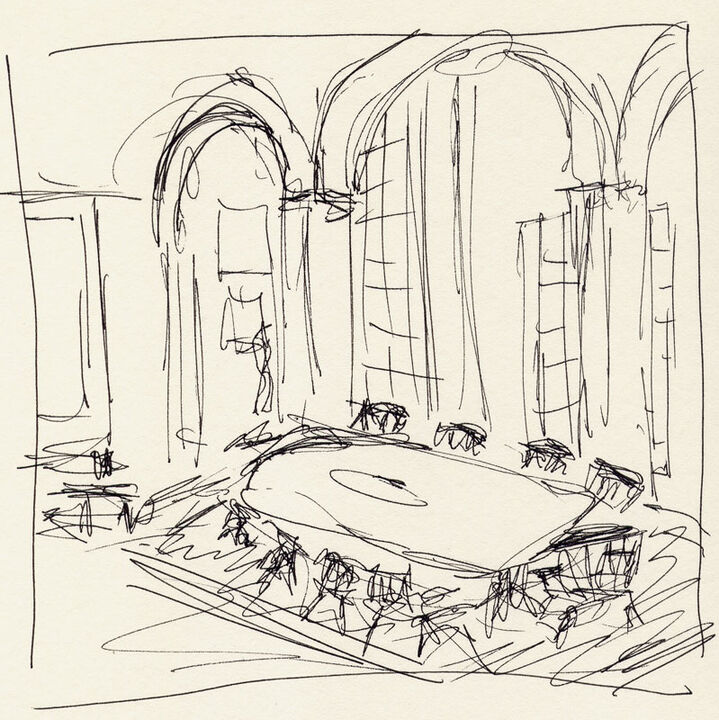 Thomas Kellner Skizze für: The Boston Athenaeum, Long Room on the 1st Floor