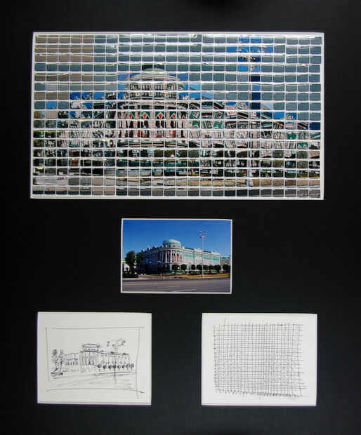 Design for: 82#04, Yekaterinburg, Sewastjanow-Haus, 50 x 60 cm, sketch 12 x 15 cm & story board 12 x 15 cm, inkpen on paper, 408 index c-prints 39 x 22 cm, one c-print 10 x 15 cm, 2012