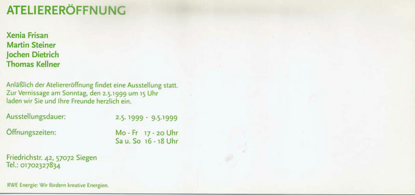 May 1999: Ateliereröffnung Vier Unter Einem Dach, Xenia Frisan, Martin Steiner, Jochen Dietrich, Thomas Kellner