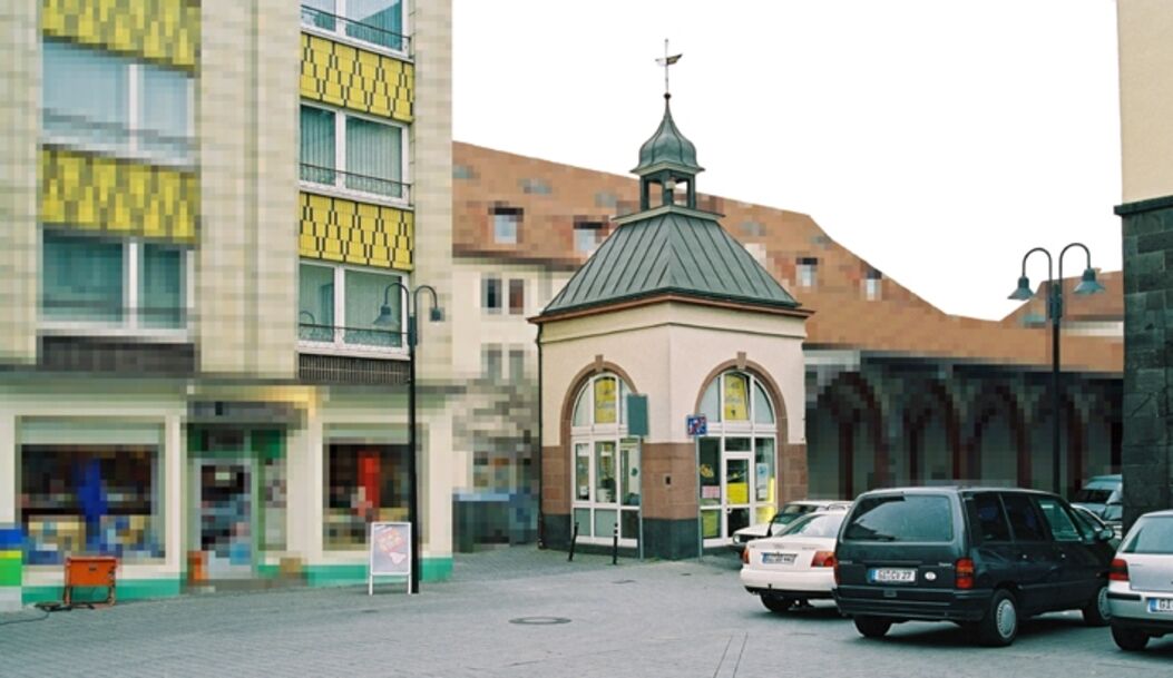 Giessen-facades, Markthallen 1 - Pavillion, 2004, C-Print, mounted on Plexi and Aludibond, 90x60cm on 120x90cm /35,1"x23,4" on 46,8"x35,1", edition 10+3