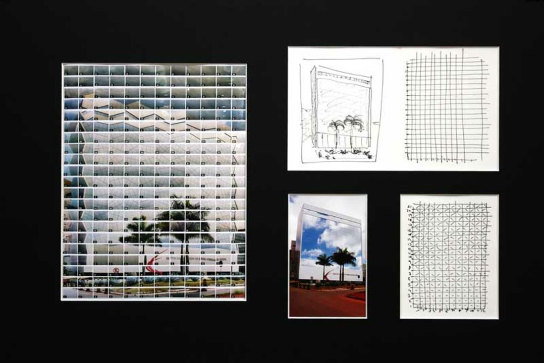 Thomas Kellner: 49#51, Brasilia, Bar Association of Brazil-Consecho Federal, 2009, Sketch & story board 24 x 17 & 11 x 14 cm inkpen on paper, 252 index C-prints 21 x 27 cm mounted on paper, one C-Print 15 x 10 cm , together in a mat of 64 x 43 cm